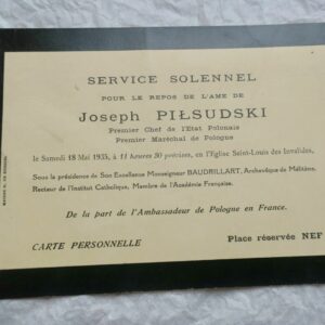 Pologne PILSUDSKI faire part de décès 1935