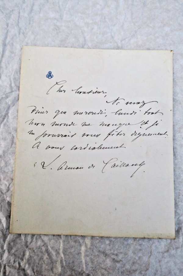 Arman de Caillavet Mme. carte manuscrite autographe+billet+ – Image 5