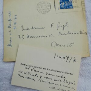 Carte manuscrite autographe duchesse de La Rochefoucauld