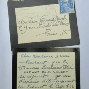 Paul Valéry Mme billet autographe manuscrit