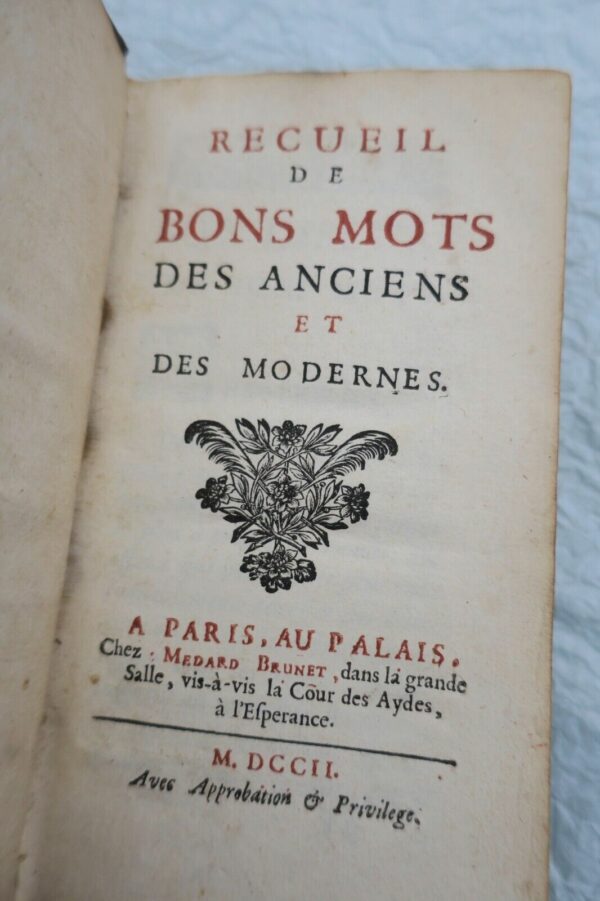 RECUEIL DE BONS MOTS DES ANCIENS ET DES MODERNES 1702 – Image 3