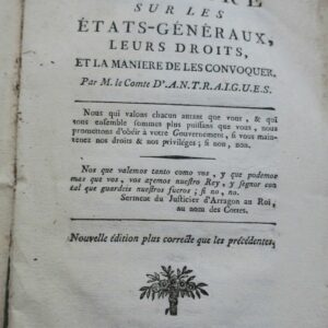 REVOLUTION ANTRAIGUES Mémoire sur les Etats-Généraux, leurs droits..1789