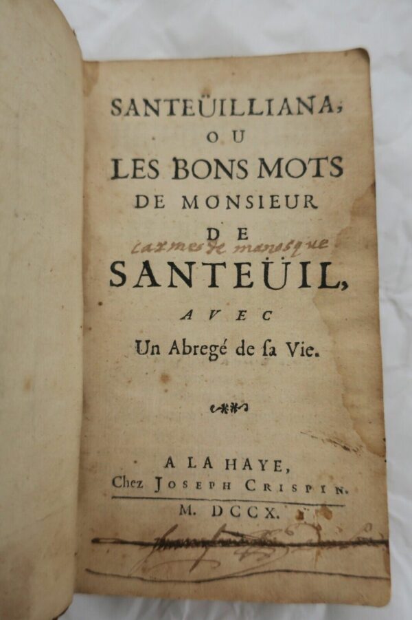 SANTEUILLIANA OU LES BONS MOTS DE MONSIEUR DE SANTEUIL 1710 – Image 4