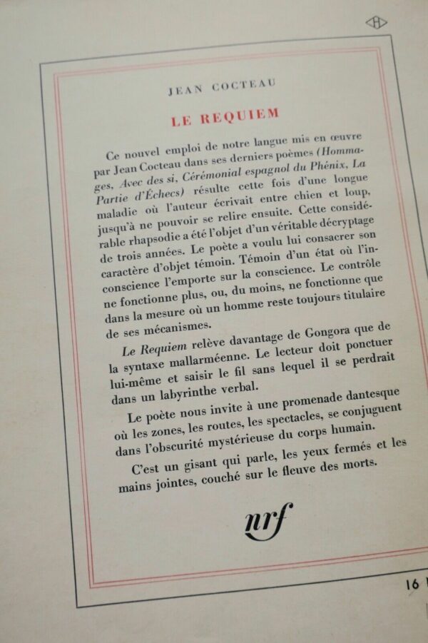 COCTEAU (Jean). Le requiem. NRF 1962 – Image 8