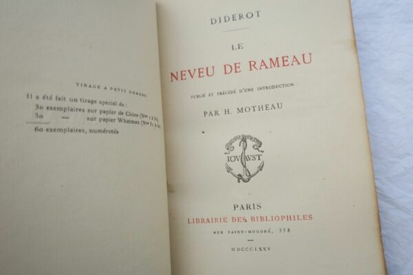 DIDEROT LE NEVEU DE RAMEAU PRECEDE D'UNE NOTICE PAR H.MOTHEAU vergé – Image 8