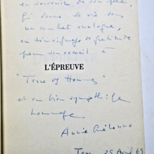 GUEHENNO Annie L'épreuve - Grasset1968 EO + dédicace
