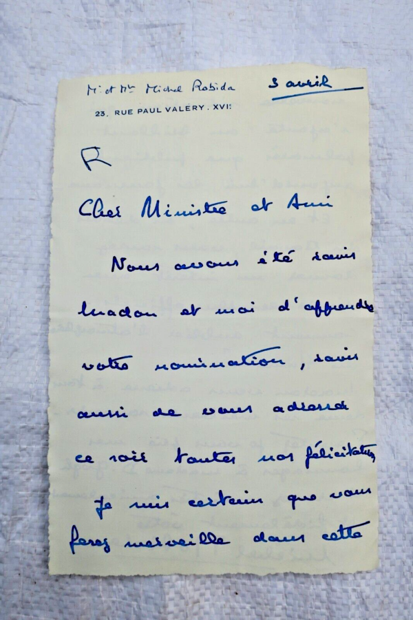 Lettre manuscrite autographe Michel Robida