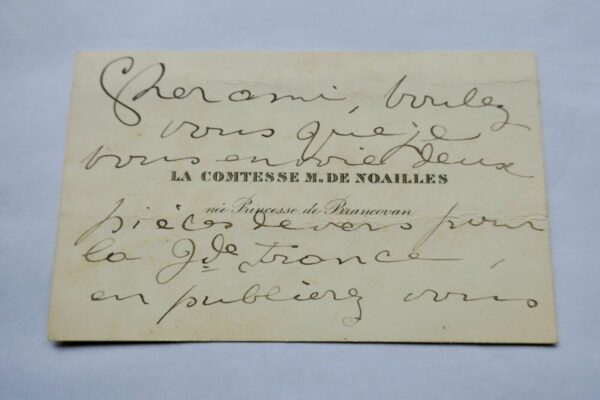 Anna de Noailles carte autographe manuscrite & signée – Image 3