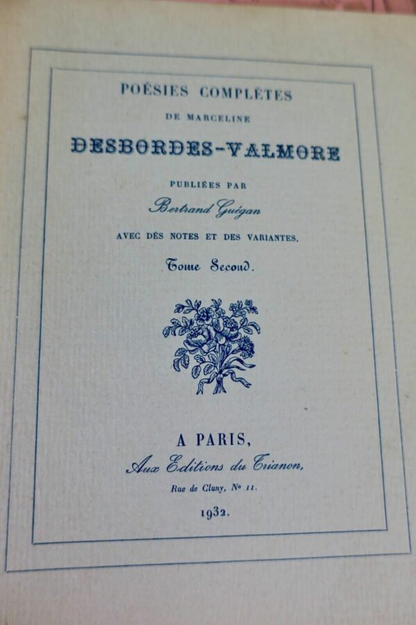 DESBORDES VALMORE, Marcelline Poésies complètes de Marceline 1932