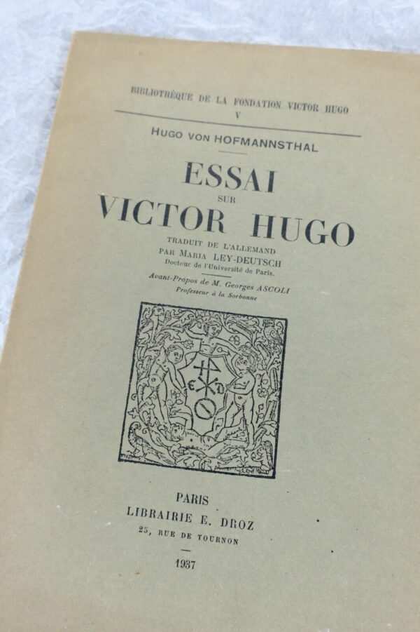 Hugo von HOFMANNSTHAL. Essai sur Victor Hugo