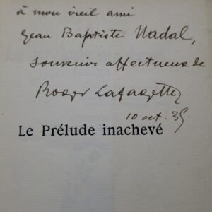 LAFAGETTE Le Prélude Inachevé. Poésies. 1901-1935 EO envoi de l'auteur.