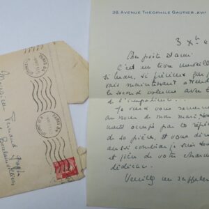MAURIAC J. François Mauriac Lettre autographe manuscrite
