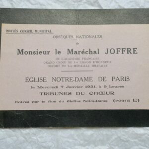 Maréchal JOFFRE faire part de décès 1931