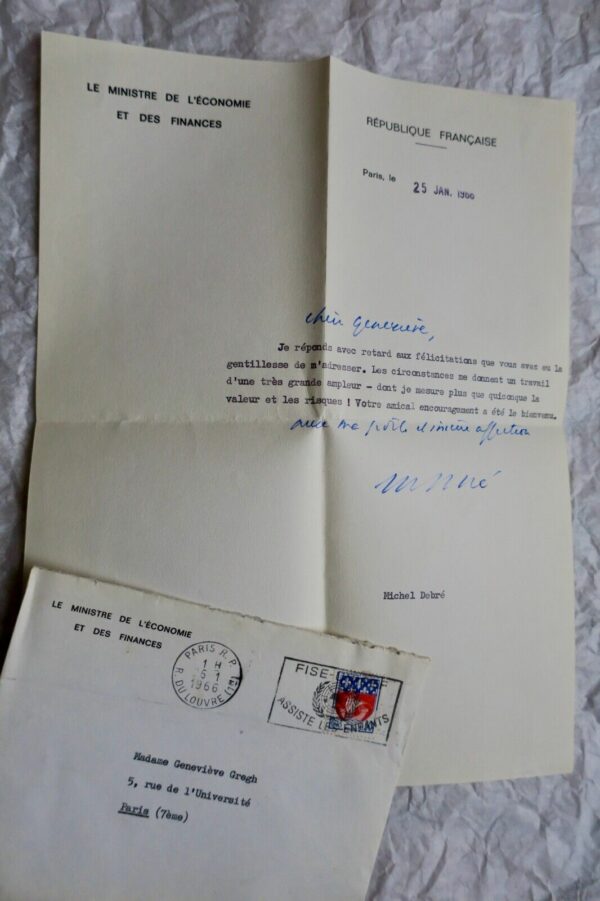 Michel DEBRE lettre autographe manuscrite & signée
