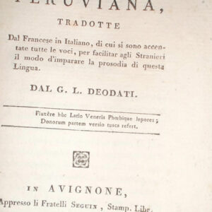Deodati, G L Lettere D'Una Peruviana tradotte Dal Francese in Italiano    1807