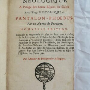 Dictionnaire Néologique à l'usage des beaux esprits du siècle 1731
