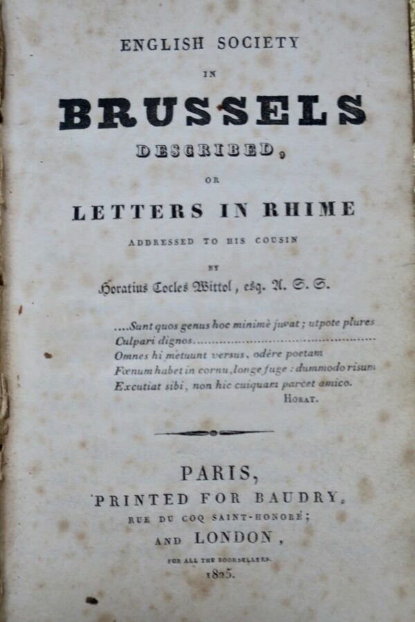English Society In Brussels Described, Or Letters In Rhime  1825