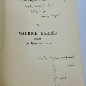 MONDOR (Henri).- Maurice Barrès avant le quartier latin + dédicace
