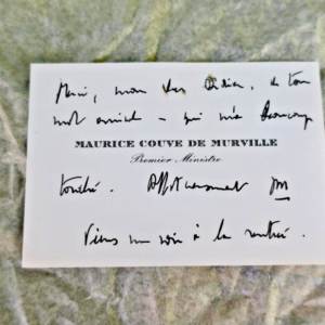 Maurice Couve de Murville carte autographe