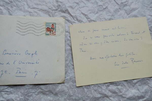 Mme Jules Romain lettre autographe manuscrite & signée