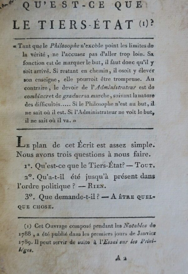 révolution SIEYES Qu'est-ce que le Tiers-Etat ? 1789 – Image 6