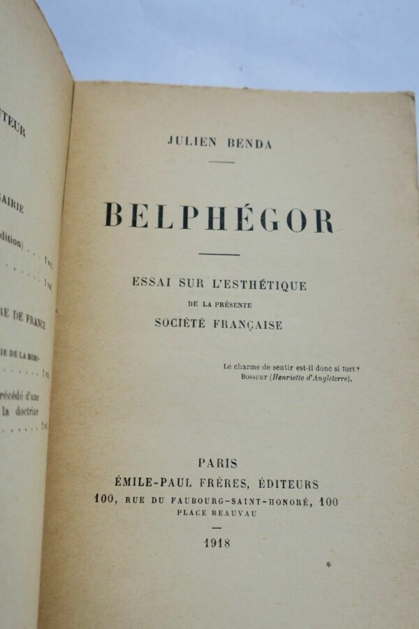BENDA (Julien) Belphégor. Essai sur l'esthétique de la présente...+ dédicace – Image 4