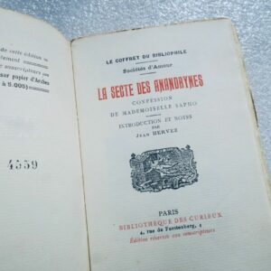 Curiosa  La Secte des Anandrynes. Confession de Mlle Sapho