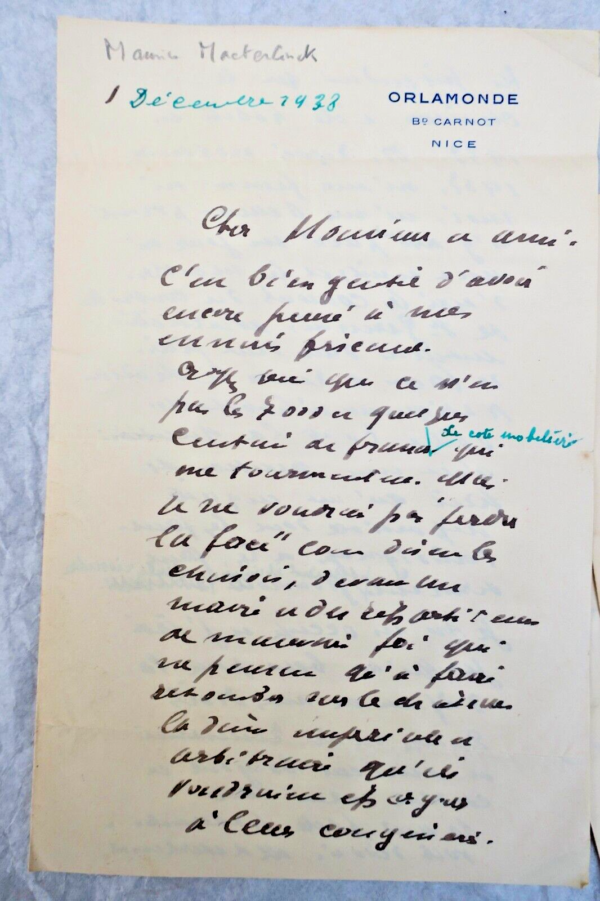 MAETERLINCK 3 lettres autographes manuscrites & signées – Image 6