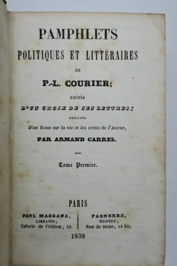 Pamphlets politiques et littéraires de P.-L. Courier