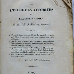 Sur l'étude des autorités et l'autorité unique, La Mennais 1829