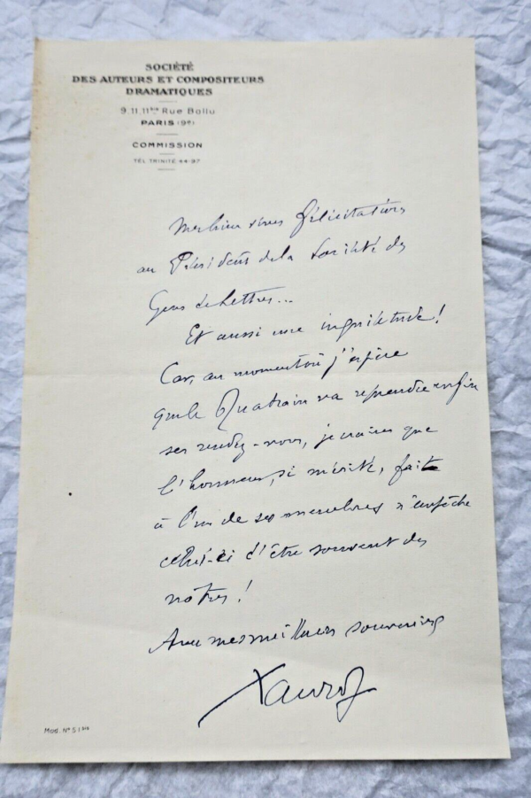 XANROF belle lettre manuscrite autographe