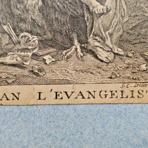 gravure  17 ème 75 x 117 mm. Leclerc St. Jean l'évangéliste