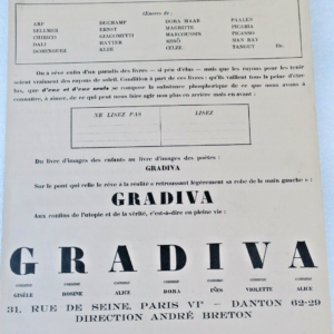 surréalisme BRETON Gradiva Paris, 1937. Prospectus d'ouverture...