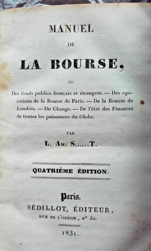 Bourse  Manuel de la Bourse ou des Fonds Pubics 1831