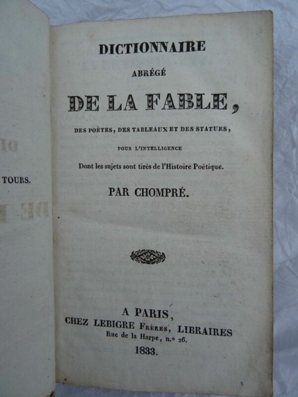 Chompré Dictionnaire Abrégé de la fable 1833