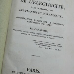 Electricité  Gasc  Mémoires sur l’influence de l’électricité dans la fécondé