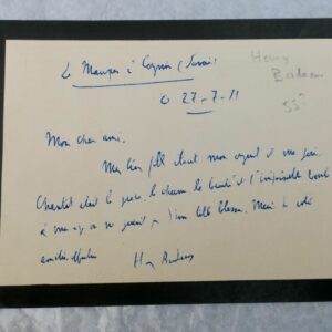Henri BORDEAUX carte manuscrite autographe