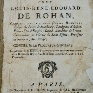 Mémoire pour de Rohan, cardinal 1786 affaire du Collier de la Reine