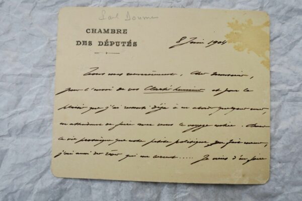 PAUL DOUMER carte manuscrite autographe