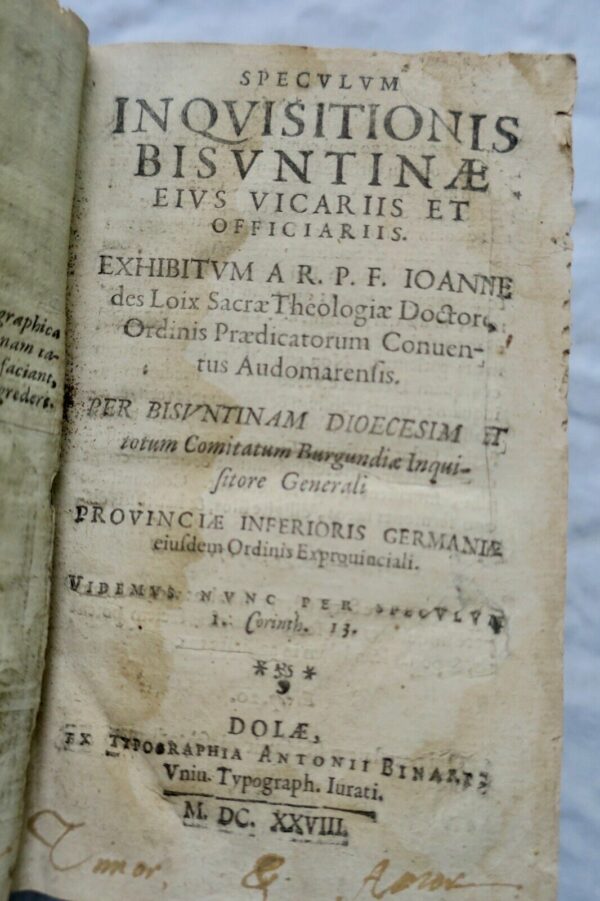 Speculum inquisitionis Bisuntinae inquisiteur Jean des Loix 1628 – Image 5