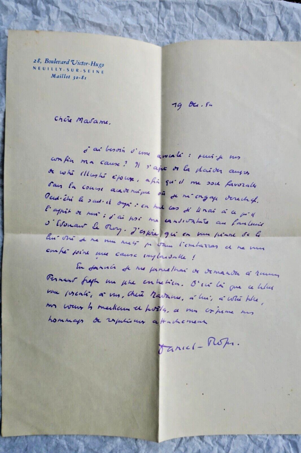 Daniel ROPS 2 belles lettres manuscrites autographes