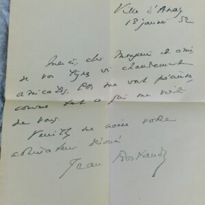 Jean Rostand Lettre autographe
