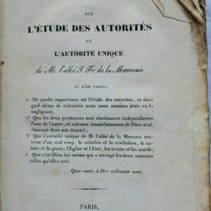 Sur l'étude des autorités et l'autorité unique, La Mennais 1829