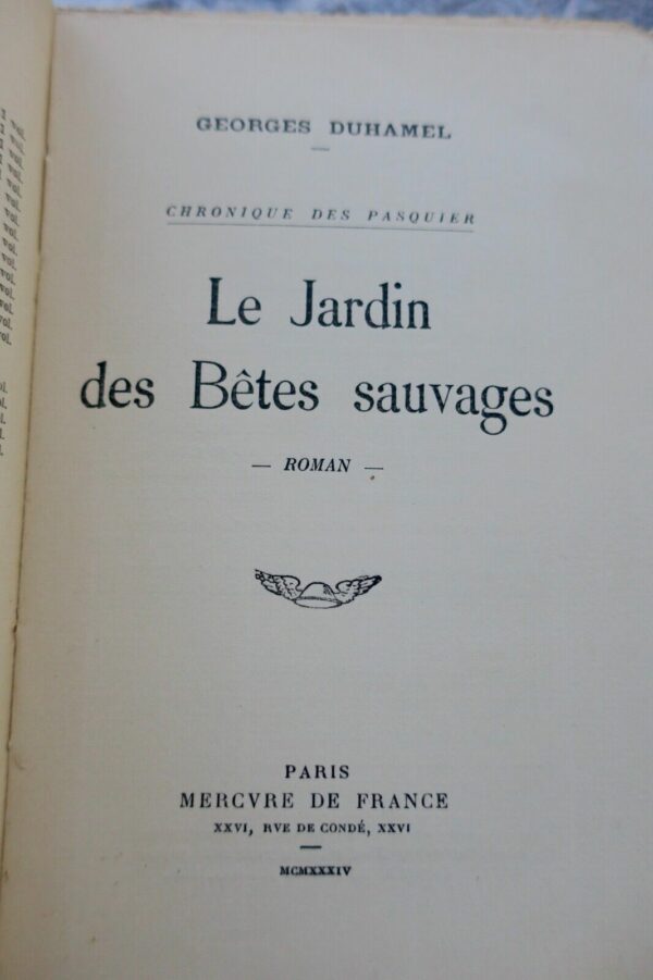 DUHAMEL GEORGES LE JARDIN DES BÊTES SAUVAGES + envoi – Image 4