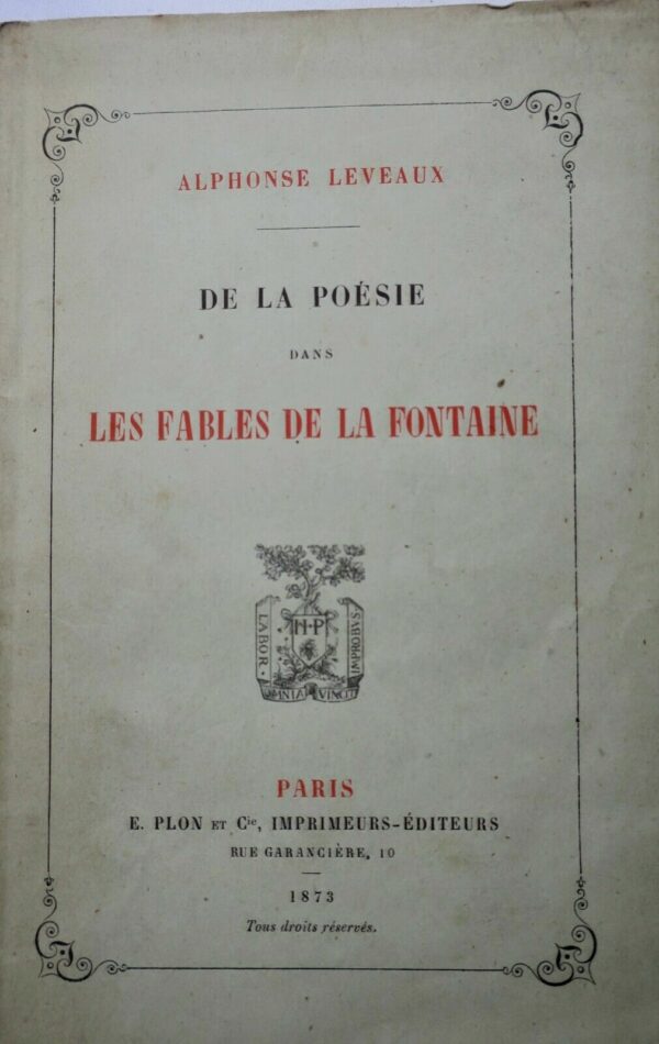 La fontaine De la poésie dans les fables de La Fontaine 1873