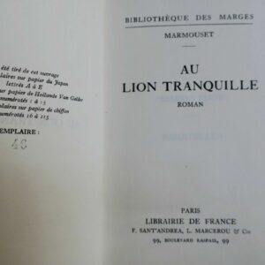 MARMOUSET. Au Lion Tranquille. 1922