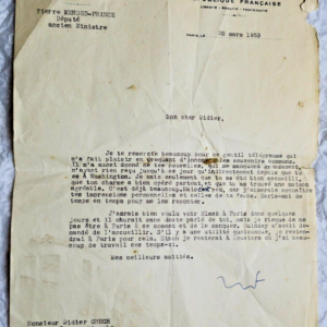 Pierre MENDES-FRANCE lettre tapuscrite signée