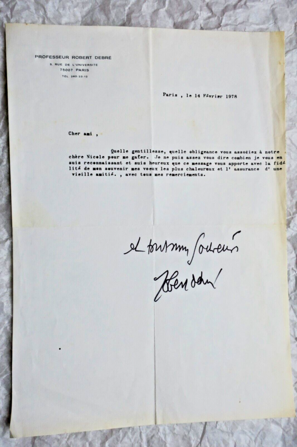 Robert Debré autographe tapuscrite signée