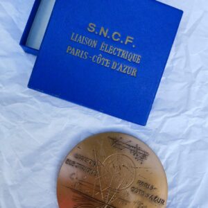 SNCF liaison électrique 1969, 66 mm., BRONZE. côte d'azur signée Trémois