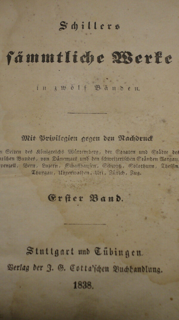 Schiller Schillers sämmtliche Werke in zwölf Bänden. 12 Bände 1838 – Image 3
